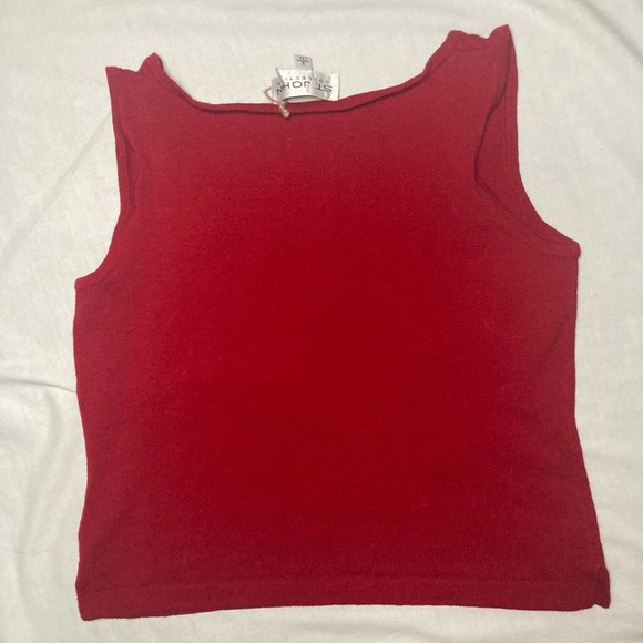 St. John Santana Scoop Neck Knit Red Fitted Sleeveless Tank Top Size Large - Picture 2 of 5